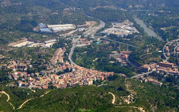 Vista sobre pueblo el mas estarros desde Montserrat, Barcelona, Cataluña, España, Europa — Foto de Stock