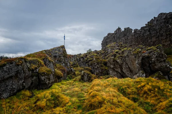 Thingvellir Ulusal Parkı. İzlanda 'nın ünlü bölgesi. Atlantik tektonik plakaların buluştuğu yer. Unesco Dünya Mirası Alanı. Eylül 2019 — Stok fotoğraf