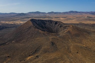 aerial drone view on volcano Caldera Los Arrabales, fuerteventura, canary islands, Spain. October 2019