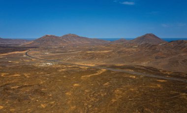 The beautiful volcanic landscape of Maxorata on the island of Fuerteventura. Canary Islands. Spain. Aerial drone view in october 2019