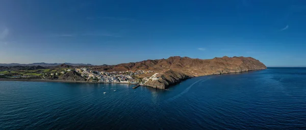 Fuerteventura holidays - scenic coastal village Gran Tarajal, Canary islands. Aerial drone view in october 2019 — Stock Photo, Image