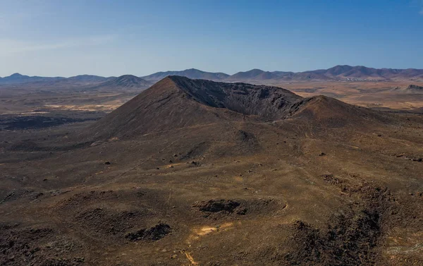 Aerial drone view on volcano Caldera Los Arrabales, fuerteventura, canary islands, Spain. October 2019 — Stockfoto