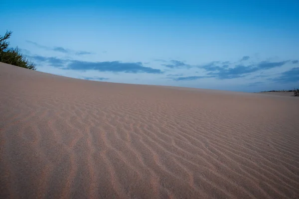 Ondulações Dunas Areia Perto Corralejo Com Montanhas Vulcânicas Fundo Fuerteventura — Fotografia de Stock