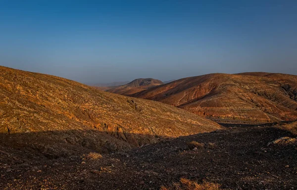 Panoramic View Volcanic Landscape Nearby Pajara Canary Island Fuerteventura Sunset — Stock Photo, Image