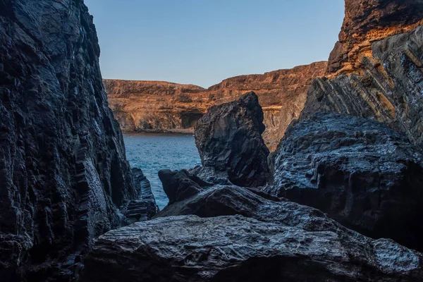 Grottorna Ajuy Vid Solnedgången Oktober 2019 Fuerteventura Canary Spanien — Stockfoto