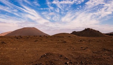Timanfaya Ulusal Parkı, İspanya 'daki Lanzarote Adası' nın inanılmaz volkanik manzarası. Ekim 2019