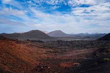 Timanfaya Ulusal Parkı, İspanya 'daki Lanzarote Adası' nın inanılmaz volkanik manzarası. Ekim 2019