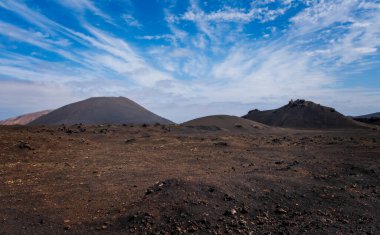 Timanfaya Ulusal Parkı, İspanya 'daki Lanzarote Adası' nın inanılmaz volkanik manzarası. Ekim 2019