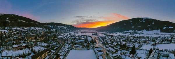 Vista Panorâmica Sobre Sankt Michael Lungau Nascer Sol Áustria Janeiro — Fotografia de Stock