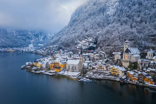 Imagem Inverno Frio Nevado Áustria Bela Montanha Natureza Hallstatt Perto — Fotografia de Stock