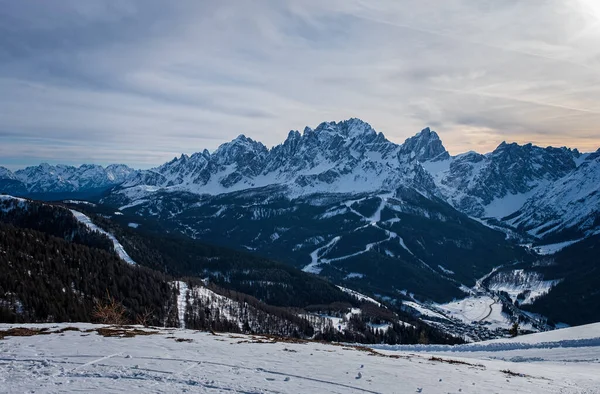 Zimní Krajina Tre Cime Dolomiti Nebo Drei Zinnen Dolomites Monte — Stock fotografie