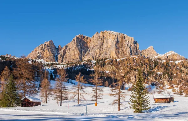 Passo Gardena Italia Enero 2020 Montaña Cerca Del Telesilla Dantercepies —  Fotos de Stock