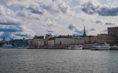 Strandvagen seti, Stockholm, İsveç 'teki binalar. Ağustos 2018.