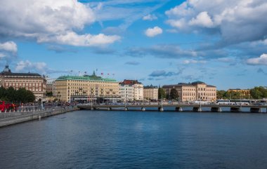 Stokholm güneşli şehir manzarası Ağustos 2018