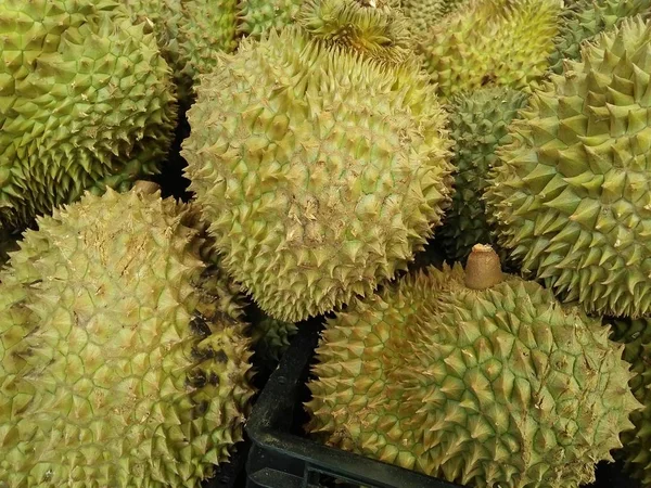 Kelompok Durian Raja Buah Bernama Mon Thong Dipamerkan Pasar Buah — Stok Foto