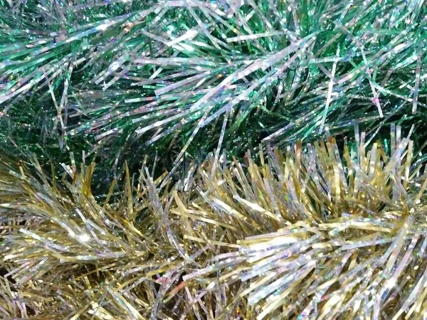 Artificial Sparkling Green Gold Pine Tree Macro Christmas Decoration Use — Stock Photo, Image