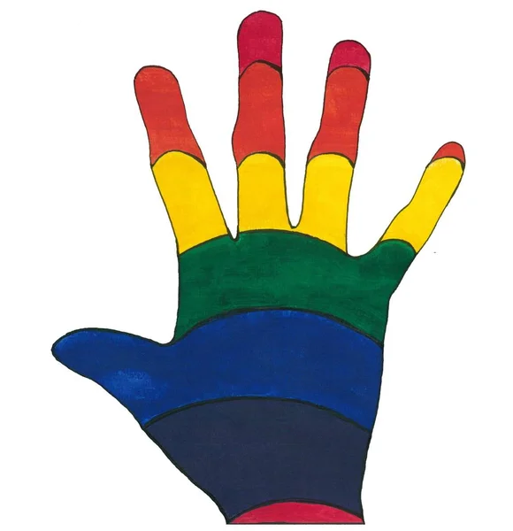 Rainbow Colored Hand Lgbtq Pride Concept Realistic Colorful Style Acrylic — Stock Photo, Image