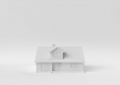 Kreatív minimális papír ötlet. Koncepció fehér ház fehér háttérrel. 3D render, 3D illusztráció