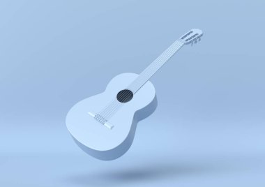 Yaratıcı asgari yaz fikri. Pastel arka planda mavi gitar kavramı. 3d hazırlayıcı.
