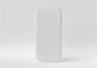 Yaratıcı asgari kağıt fikir. Beyaz arka planı olan beyaz bir iPhone düşün. 3d görüntüleme, 3d illüstrasyon.