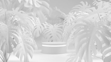 Geometrik şekilli deliciosa beyaz sahne konsepti sunumu 3d sunumu.