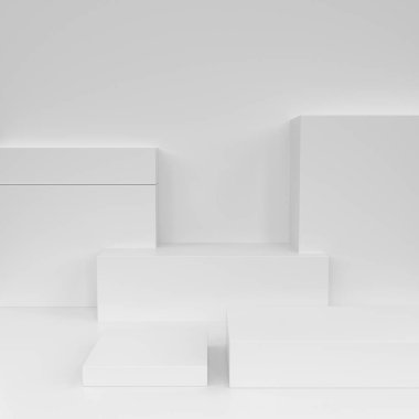 Beyaz arkaplandaki vitrin sahnesi, 3D görüntüleme.