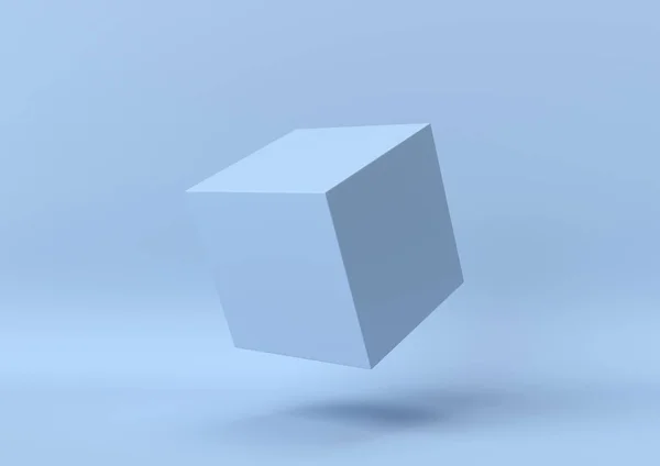 Kreativ minimal sommaridé. Begreppet blå kub med pastell bakgrund. 3D-återgivning. — Stockfoto