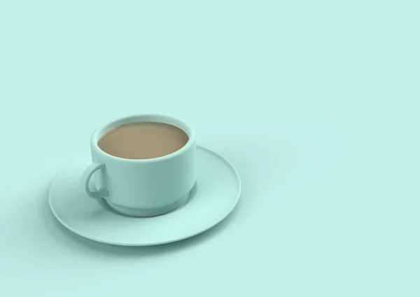 Кофейное молоко в пастельно-голубом цвете неба с местом для копирования текста. Минимальная концепция 3D рендеринга — стоковое фото