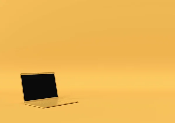 Color amarillo del ordenador portátil con espacio de copia para su texto, Mínimo concepto 3d render, ilustración 3d . — Foto de Stock