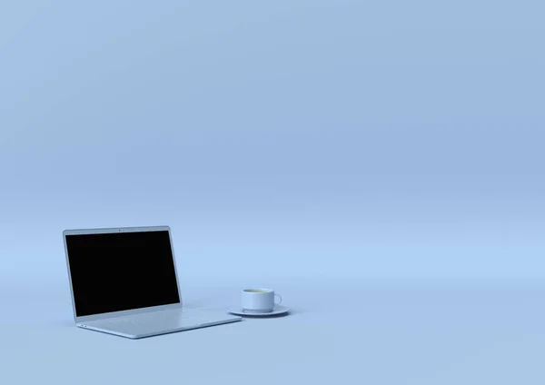 Laptop niebieski kolor z miejsca na tekst, Minimalna koncepcja 3d renderowania, Ilustracja 3d. — Zdjęcie stockowe