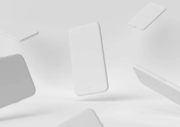Iphone білий дизайн створення паперу робочого простору робочого столу Мінімальна концепція 3d рендерингу, 3d ілюстрація . — стокове фото