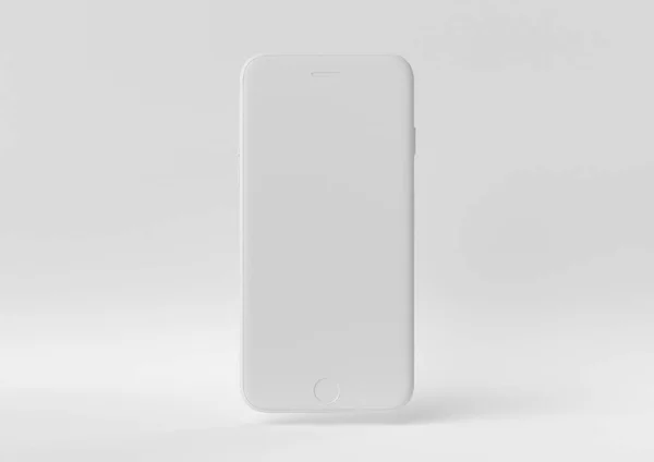 Creatief minimaal papieren idee. Concept witte iphone met witte achtergrond. 3d render, 3d illustratie. — Stockfoto