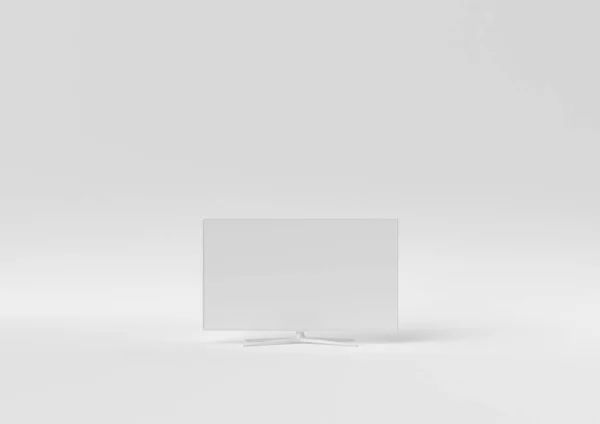 Креативный минимум бумажной идеи. Концепция белого телевизора с белым фоном. 3D рендеринг, 3D иллюстрация — стоковое фото