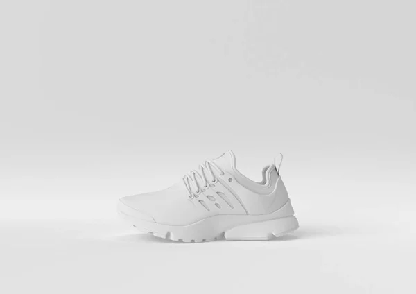Creatief minimaal papieren idee. Concept witte schoen met witte achtergrond. 3d render, 3d illustratie — Stockfoto
