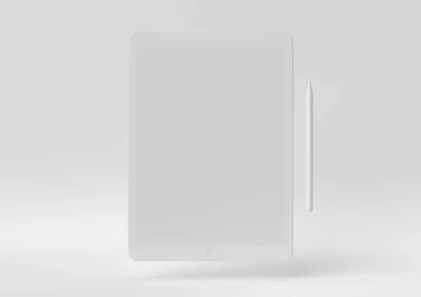 Creatief minimaal papieren idee. Concept witte tablet met witte achtergrond. 3d render, 3d illustratie — Stockfoto