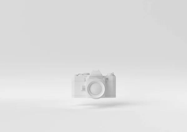 Kreatif ide kertas minimal. Konsep kamera putih dengan latar belakang putih. 3d render, ilustrasi 3d — Stok Foto