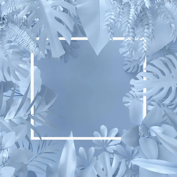 Creatieve lay-out blauwe kleur gemaakt van planten met papieren kaart nota. Natuurconcept. — Stockfoto
