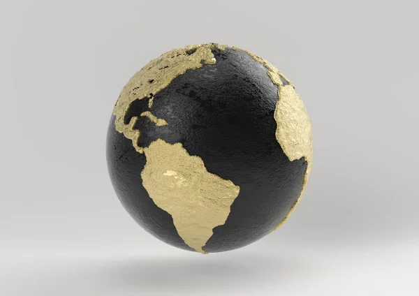 Ідея розкоші Землі. Концепція чорно-золотий з білим тлом, 3d рендеринг — стокове фото