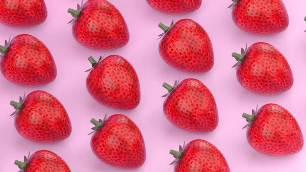 Strawberrys padrão em fundo rosa, renderização 3d . — Fotografia de Stock