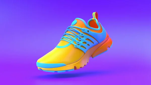 Mnohobarevná obuv na pozadí přechodu, 3D vykreslování. — Stock fotografie