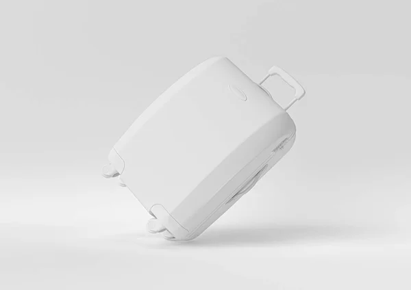 Creative minimal paper idea. Concept white luggage with white background. 3d render, 3d illustration — 스톡 사진