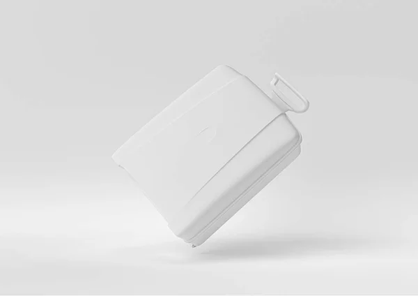 Creative minimal paper idea. Concept white luggage with white background. 3d render, 3d illustration — 스톡 사진