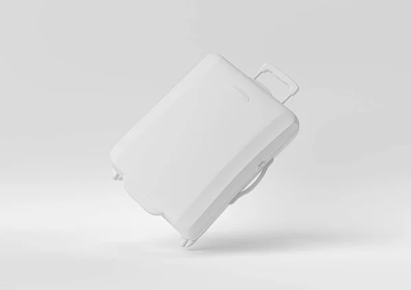 Creative minimal paper idea. Concept white luggage with white background. 3d render, 3d illustration — 스톡 사진