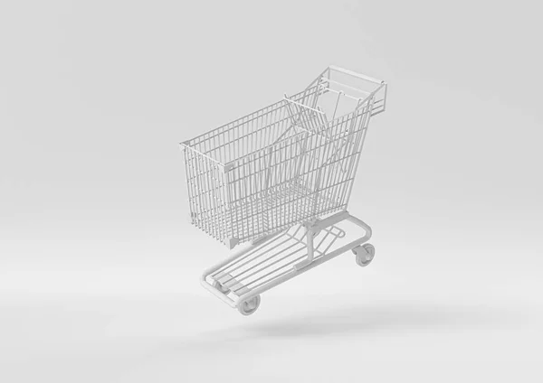 Creative minimal paper idea. Concept white shopping cart with white background. 3d render, 3d illustration — Stock Photo, Image