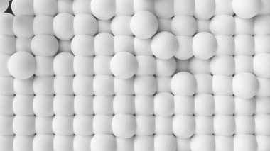 Dinamik 3 boyutlu küreleri olan soyut arkaplan beyaz küreleri. 3d illüstrasyon, 3d canlandırma.