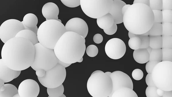 Esferas blancas de fondo abstracto con esferas 3D dinámicas. Ilustración 3d, representación 3d . — Foto de Stock