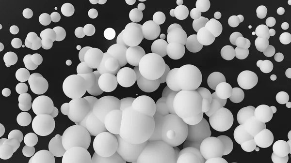 Esferas brancas abstratas de fundo com esferas 3d dinâmicas. Ilustração 3d, renderização 3d . — Fotografia de Stock