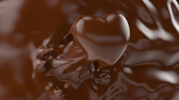 Splash of chocolate, splashing into a Heart shape, for Valentine or love Concept, 3d rendering, 3d illustration.