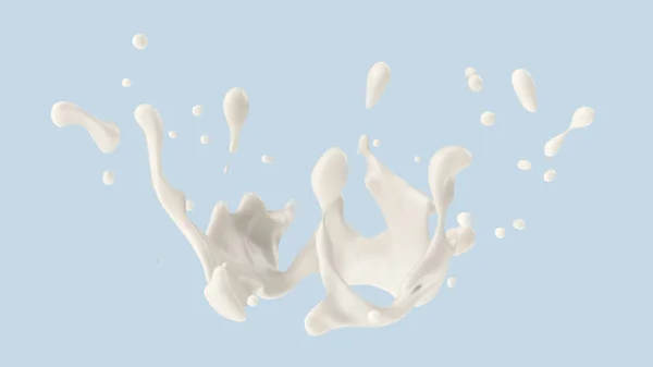 Leite ou salpicos de iogurte, ilustração 3d . — Fotografia de Stock