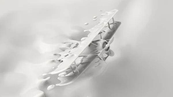Splash de leite, salpicando em uma forma de avião, renderização 3d, ilustração 3d . — Fotografia de Stock